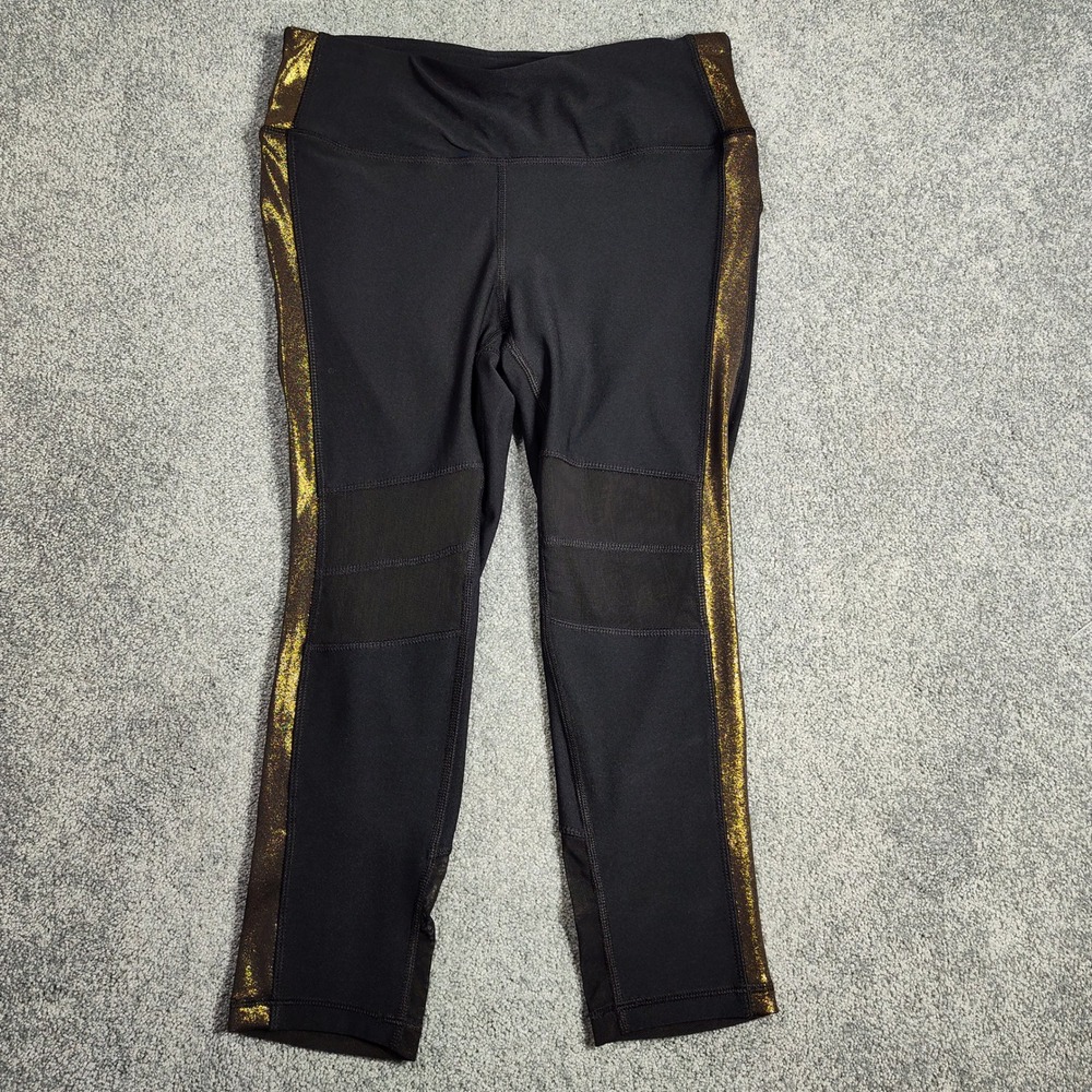 RBX‎ Leggings Girls S Black Gold Side Stripe Athletic Workout Pants Youth Active
